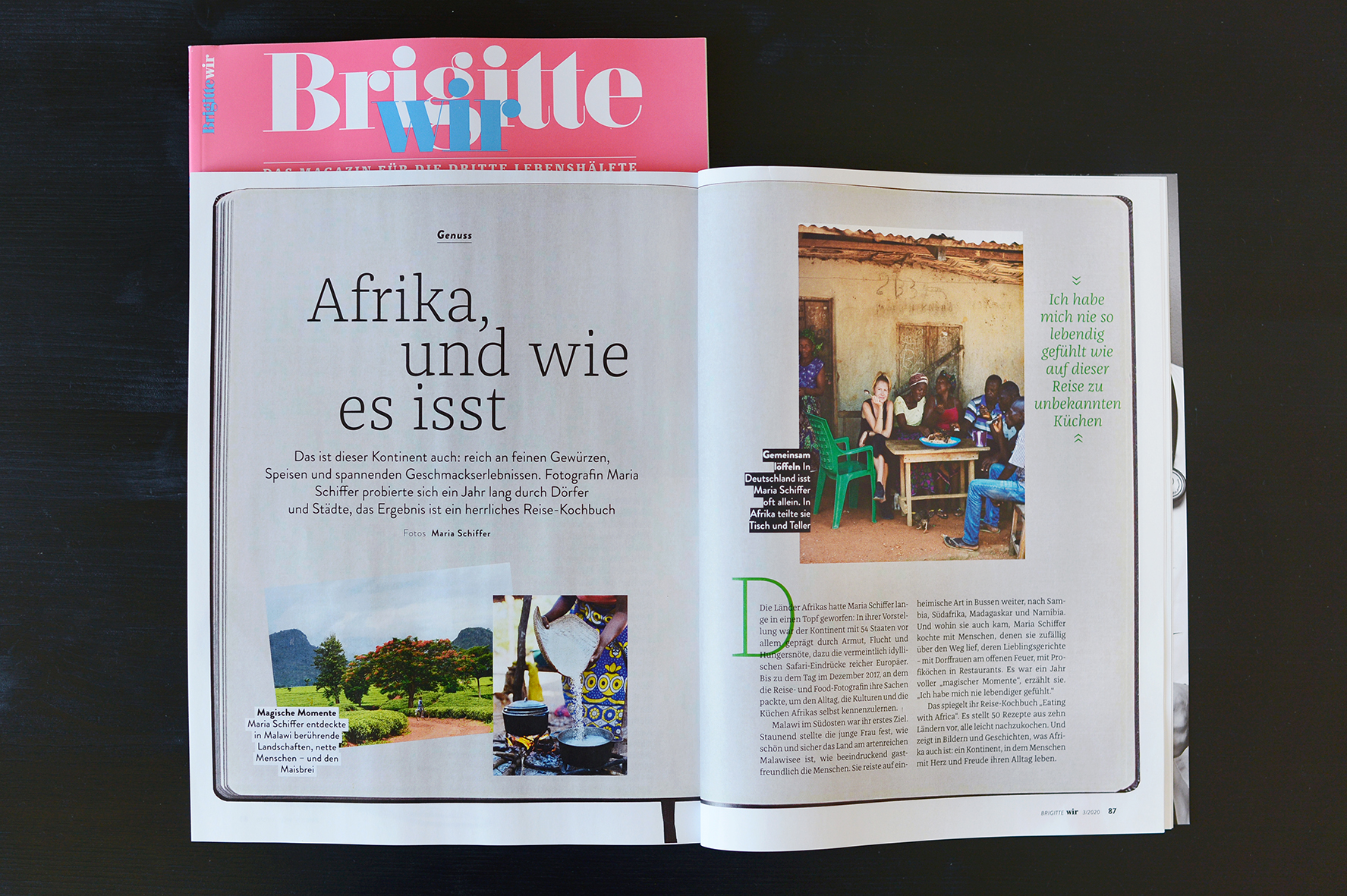 Artikel über Eating with Africa, Maria Schiffer in Brigitte Wir