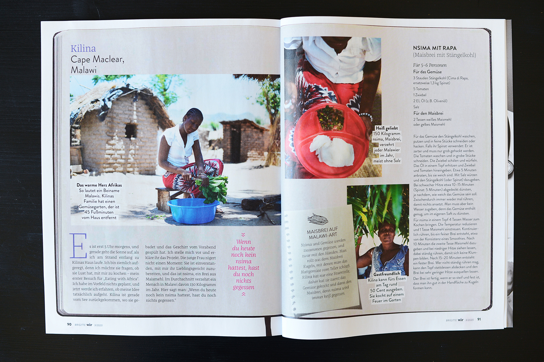 Artikel über Eating with Africa, Maria Schiffer in Brigitte Wir