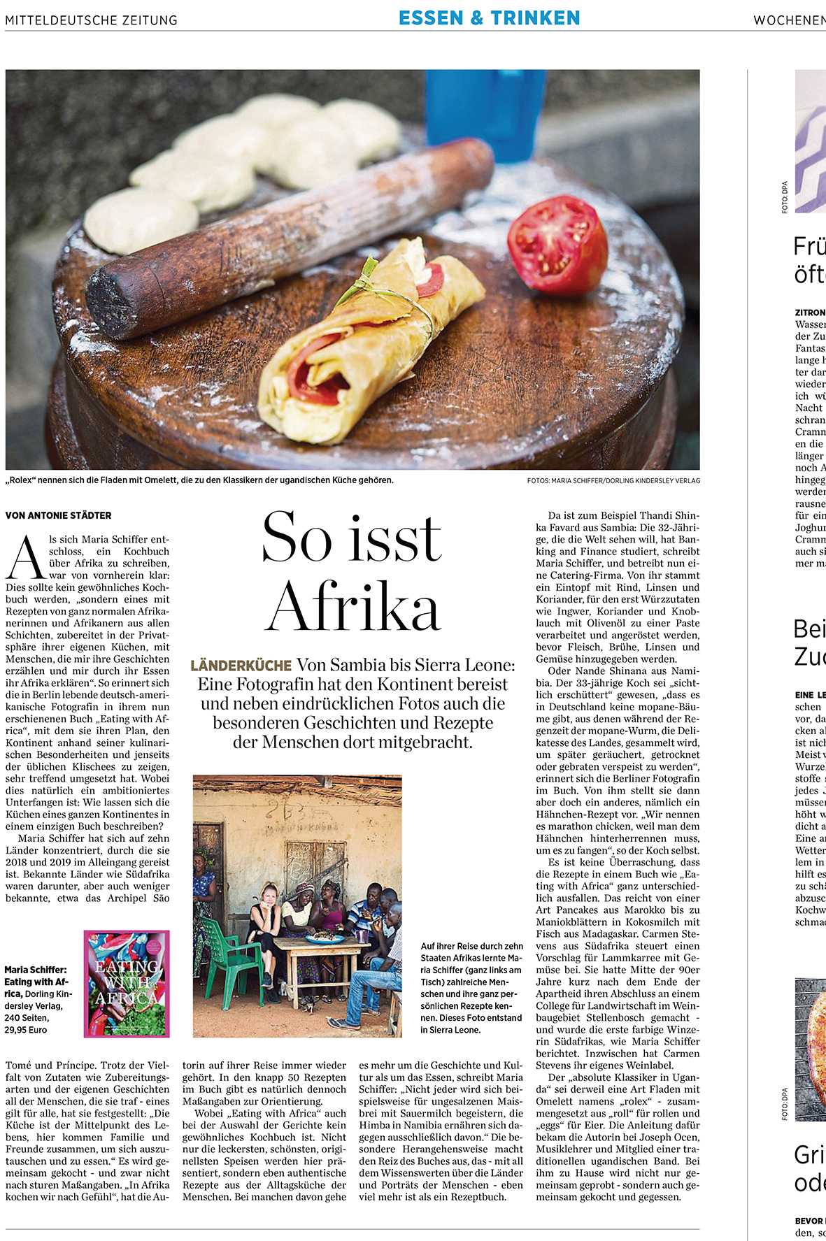 Artikel über Eating with Africa, Maria Schiffer, in Mittel deutsche Zeitung